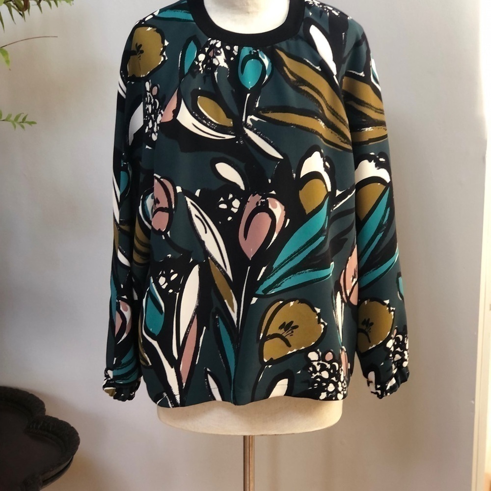 𝅺TOPSHOP Green floral Tulip‎ flowers long sleeve shirt size 8